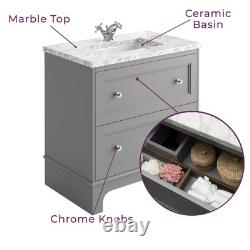 Light Grey Vanity Unit Classic 800mm Unit & Marble Top 2 Drawer Bathroom Storage