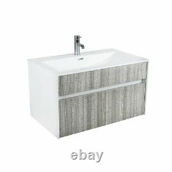 Luxury 800mm Ash Single Drawer Bathroom Furniture Wall Hung Vanity Unit + Basin