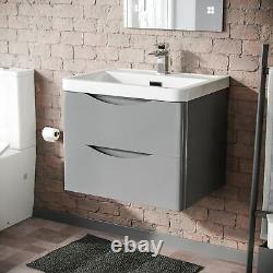 Lyndon 600mm Bathroom Wall Hung Storage Furniture Grey Basin Sink Vanity Unit