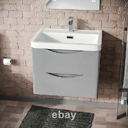 Lyndon 600mm Bathroom Wall Hung Storage Furniture Grey Basin Sink Vanity Unit