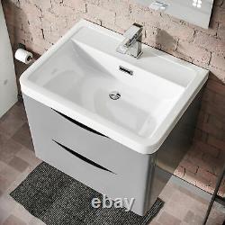 Lyndon 600mm Bathroom Wall Hung Storage Furniture Grey Basin Sink Vanity Unit