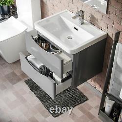 Lyndon 600mm Bathroom Wall Hung Storage Furniture Grey Basin Sink Vanity Unit