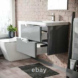 Lyndon 600mm Bathroom Wall Hung Storage Furniture Grey Basin Sink Vanity Unit