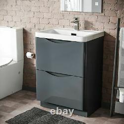 Lyndon 600mm Freestanding Bathroom Dark Grey Gloss Vanity Unit And Resin Basin