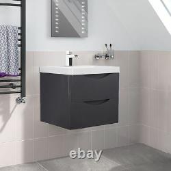 Lyndon 600mm Wall Hung Dark Grey Gloss Bathroom Vanity Unit Resin Basin Cabinet