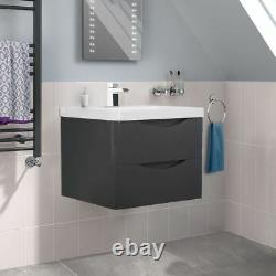 Lyndon 600mm Wall Hung Dark Grey Gloss Bathroom Vanity Unit Resin Basin Cabinet