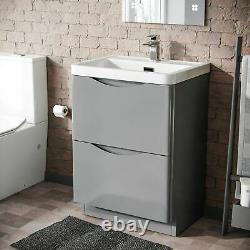 Lyndon Bathroom Freestanding 2 Drawer Light Grey Basin Sink Vanity Unit 600mm