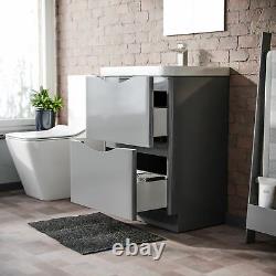 Lyndon Bathroom Freestanding 2 Drawer Light Grey Basin Sink Vanity Unit 600mm