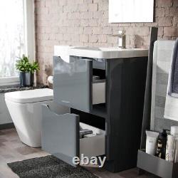 Lyndon Grey Freestanding Vanity Basin Unit Square Rimless Close Coupled Toilet