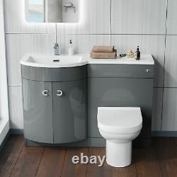 Manifold Bathroom Basin LH Sink Vanity Grey Unit Back To Wall WC Toilet 1100mm