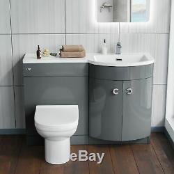 Manifold Bathroom Grey RH Basin Sink Vanity Unit Back To Wall WC Toilet 1100mm