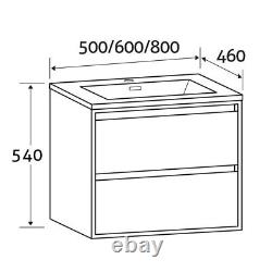 Matt White & Oak Effect Bathroom Wall Hung Vanity Sink Unit Resin Basin 60cm