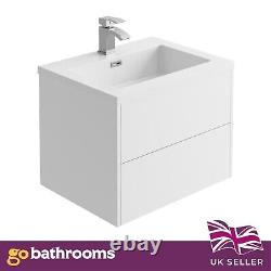 Matt White Vanity Unit and Sink Wall Hung 600mm Bathroom Cupboard & Basin