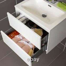 Matt White Vanity Unit and Sink Wall Hung 600mm Bathroom Cupboard & Basin