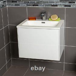 Matt White Vanity Unit and Sink Wall Hung 600mm Bathroom Cupboard & Basin