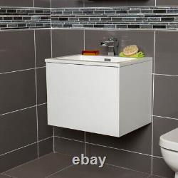 Matt White Vanity Unit and Sink Wall Hung 600mm Bathroom Cupboard & Basin