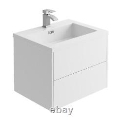 Matt White Vanity Unit and Sink Wall Hung 600mm Bathroom Cupboard & Basin