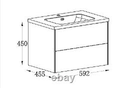 Matt White Vanity Unit and Sink Wall Hung 600mm Bathroom Cupboard & Basin