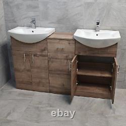 Mediterranean 1450 Double Basin Sink Vanity Unit Set Bathroom Walnut Oak Finish