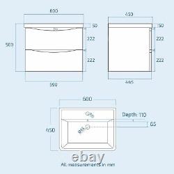 Merton Wall Hung White Gloss Bathroom Vanity Unit Basin Cabinet 600