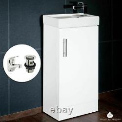 Minimalist Compact 400mm Vanity Unit & Basin Bathroom Cloakroom Gloss White