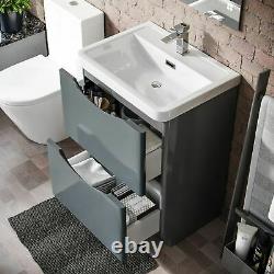 Modern 600 mm Grey Basin Sink Vanity and Close Coupled Toilet Lyndon