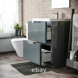 Modern 600 mm Grey Basin Sink Vanity and Close Coupled Toilet Lyndon