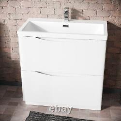Modern 800mm Freestanding Gloss White Basin Vanity Sink 2 Drawer Lyndon