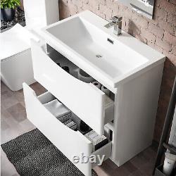 Modern 800mm Freestanding Gloss White Basin Vanity Sink 2 Drawer Lyndon