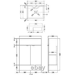 Modern Bathroom 600mm Floor Standing Vanity Unit 2 Door Semi Recessed Basin Sink