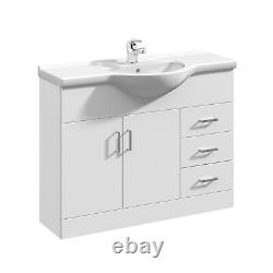 Modern Bathroom Basin Vanity Unit 1050mm Soft-Close Hinges Cabinet White Sink