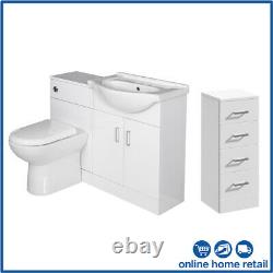 Modern Bathroom Furniture Toilet & Sink Vanity Unit 4 Drawer Cabinet White Gloss