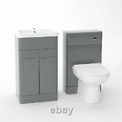 Modern Bathroom Grey Vanity Sink Unit and WC Toilet Suite Basin Cabinet Lorey