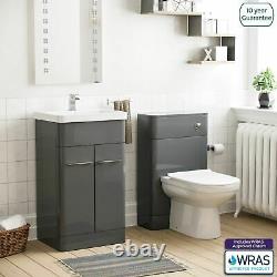 Modern Bathroom Grey Vanity Unit and WC Toilet Suite Basin Sink Cabinet Torex