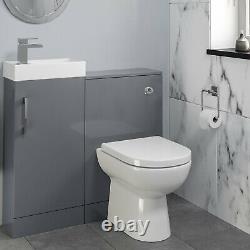 Modern Bathroom Toilet & Basin Sink Vanity Unit Furniture 900mm Gloss Grey