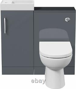 Modern Bathroom Toilet & Basin Sink Vanity Unit Furniture 900mm Gloss Grey