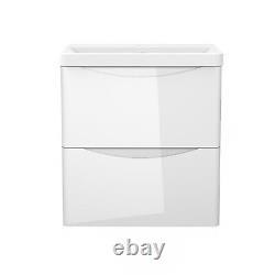 Modern Bathroom Vanity Unit Basin Sink Wall-mounted White Gloss Storage