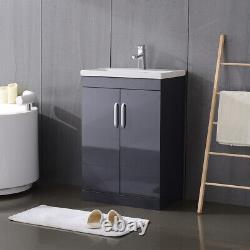 Modern Bathroom Vanity Unit Basin Sink With 2 Door Cloakroom Gloss Grey