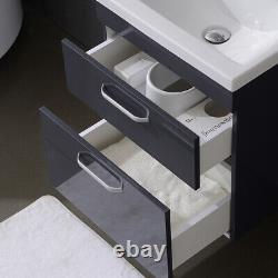 Modern Bathroom Vanity Unit Basin Sink With 2 Drawer Wall Hung Cloakroom Grey