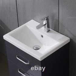 Modern Bathroom Vanity Unit Basin Sink With 2 Drawer Wall Hung Cloakroom Grey