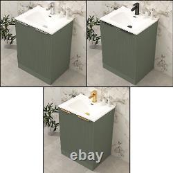 Modern Bathroom Vanity Unit Ceramic Basin Sink Cabinet Satin Green 600mm 800mm