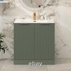 Modern Bathroom Vanity Unit Ceramic Basin Sink Cabinet Satin Green 600mm 800mm