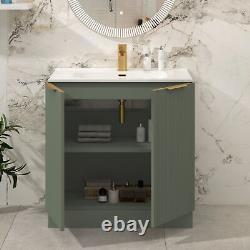 Modern Bathroom Vanity Unit Ceramic Basin Sink Cabinet Satin Green 600mm 800mm