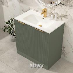 Modern Bathroom Vanity Unit Ceramic Basin Sink Cabinet Satin Green 600mm 800mm