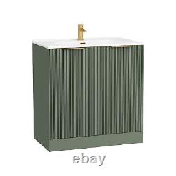 Modern Bathroom Vanity Unit Ceramic Basin Sink Cabinet Satin Green 600mm 800mm