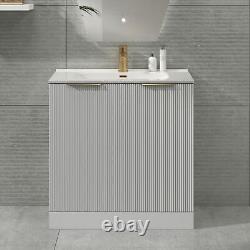 Modern Bathroom Vanity Unit Ceramic Basin Sink Cabinet Satin White 600mm 800mm