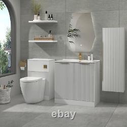 Modern Bathroom Vanity Unit Ceramic Basin Sink Cabinet Satin White 600mm 800mm