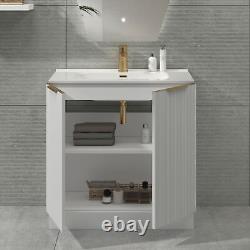 Modern Bathroom Vanity Unit Ceramic Basin Sink Cabinet Satin White 600mm 800mm