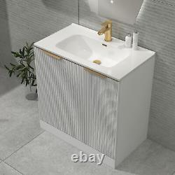 Modern Bathroom Vanity Unit Ceramic Basin Sink Cabinet Satin White 600mm 800mm