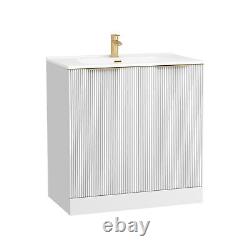 Modern Bathroom Vanity Unit Ceramic Basin Sink Cabinet Satin White 600mm 800mm